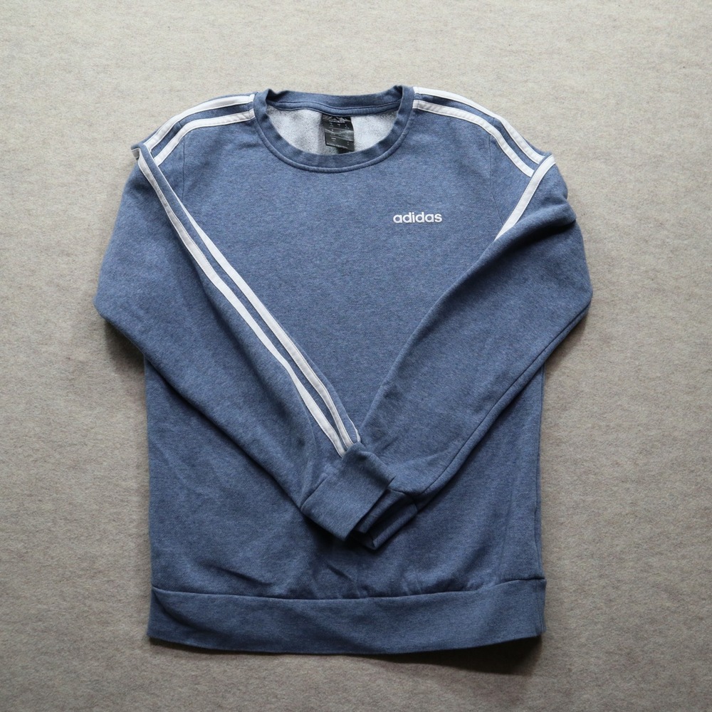 Adidas Sweatshirt Small Blue Pullover Y2K Style 3-Stripe‎ Fleece Crewneck
